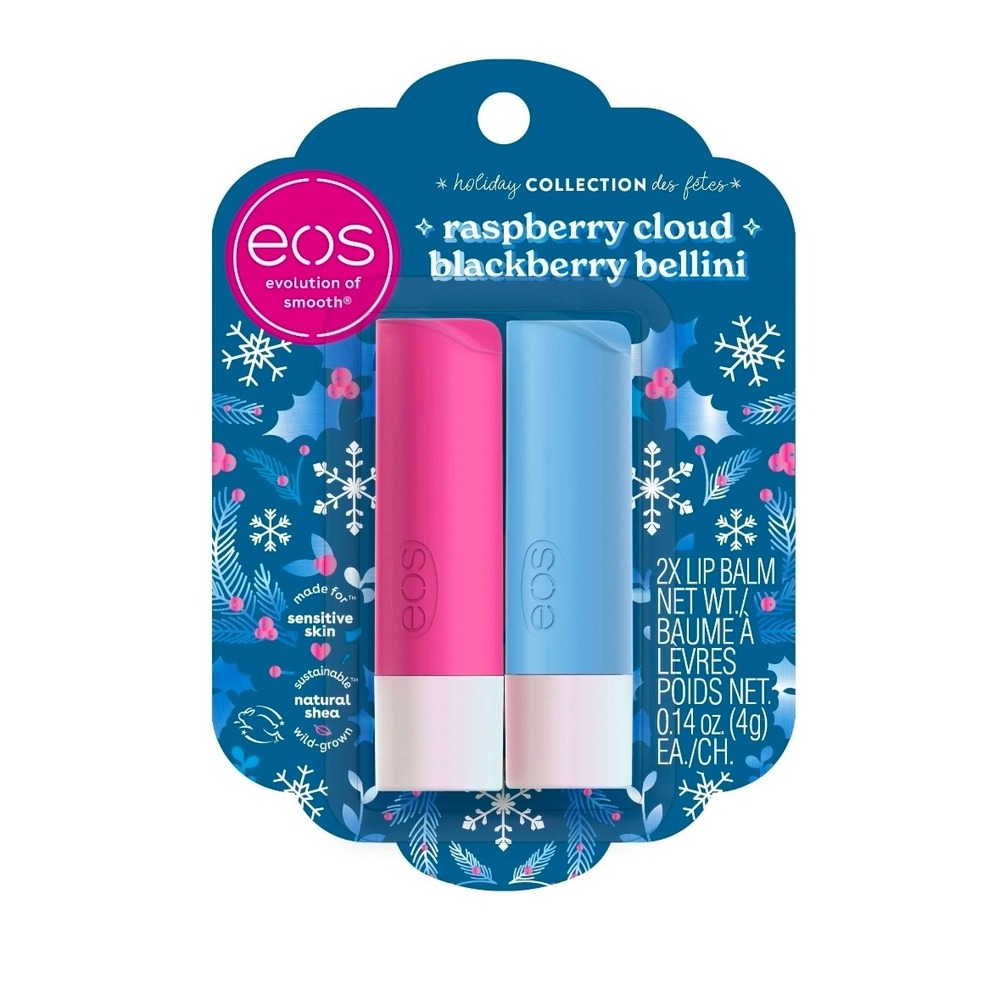 EOS Raspberry Cloud Blackberry Bellini‎ Lip Balm 2-Pack Holiday Edition